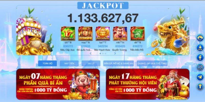 Mức thưởng jackpot khổng lồ từ Nổ hũ King88